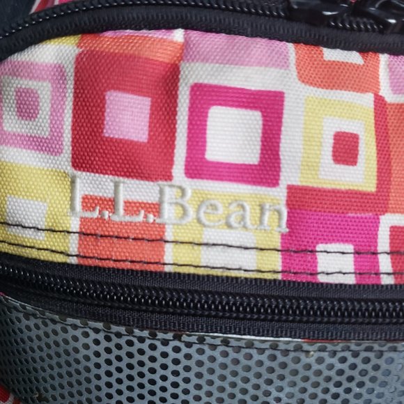 LL BEAN abstract design Backpack pink red yellow white black reflective strip + - Picture 3 of 11